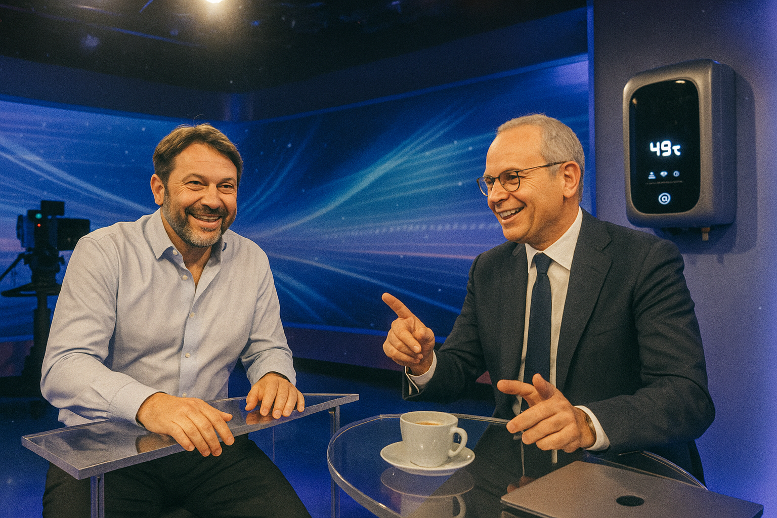 Intervista in studio con grafici sui consumi energetici